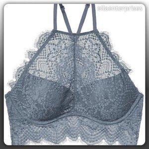VS Pink Grey Eyelash Lace High Neck Bralette